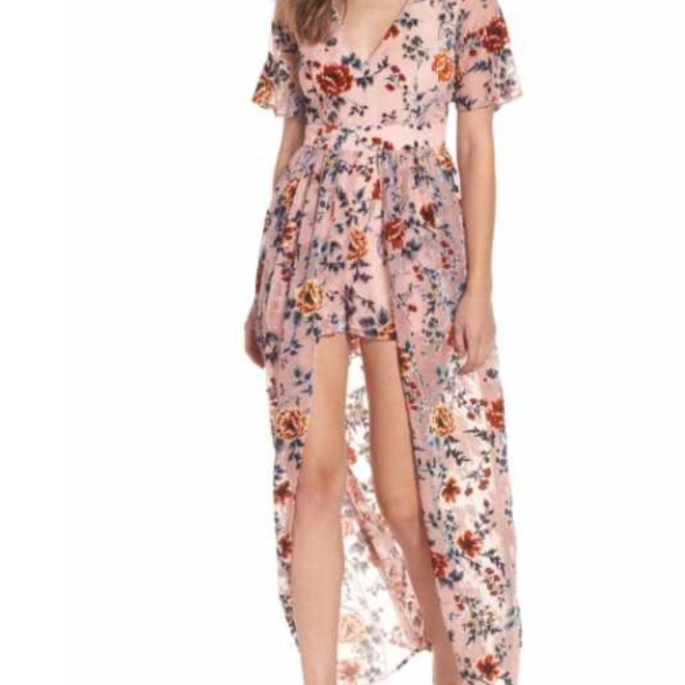 Socialite Burnout Floral Maxi Romper in Velvet
